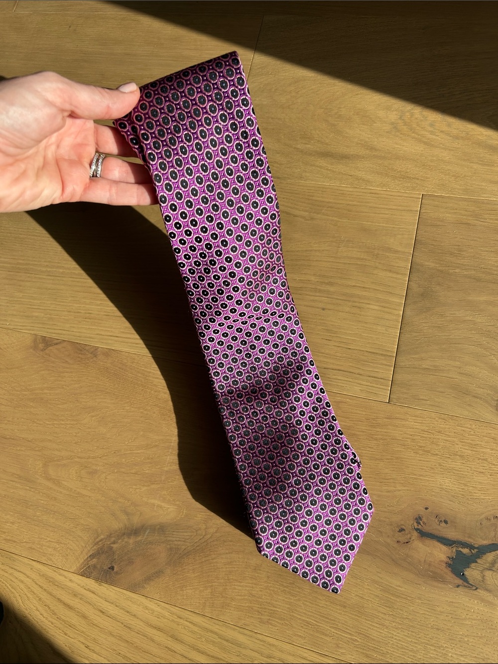 Ted Baker Pink Geo Silk Tie with Black and Blue Accents